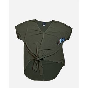 COCO BIANCO V-Neck Size Medium Olive Stretch Blouse Top